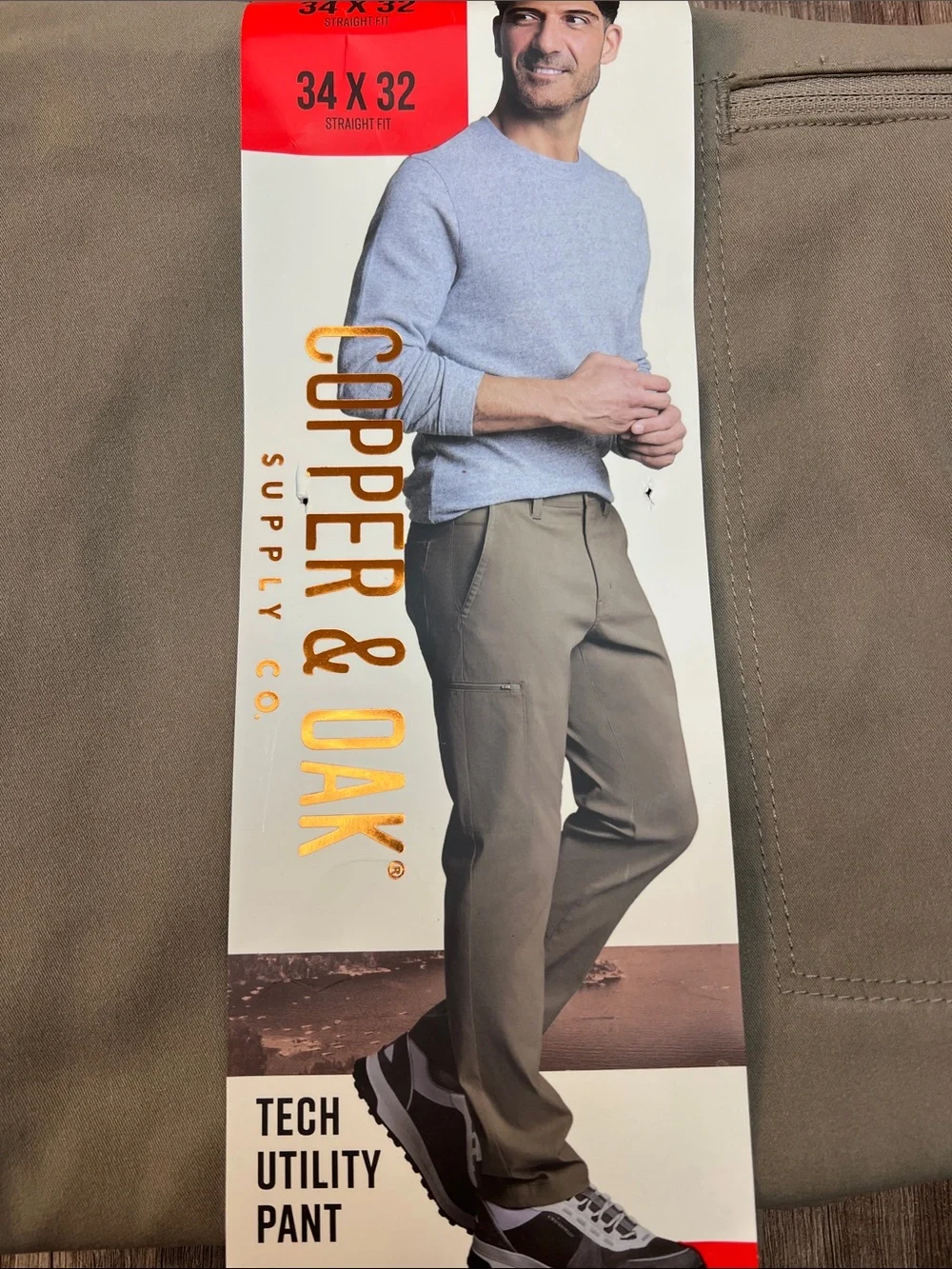 NWT Men's Copper&Oak Khaki Utility Chino Pants - Durable Tan Size 34x32